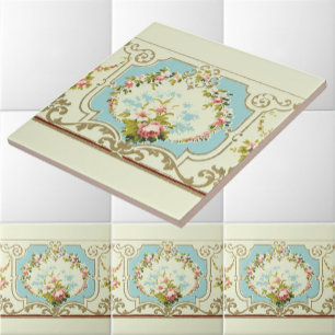 Victorian Era Ro Clusters & Scrolls Gräns Kakelplatta