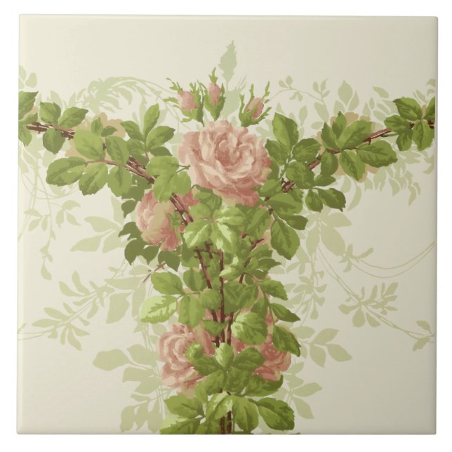 Victorian Era Rosa Pose Frieze Kakelplatta (Framsidan)