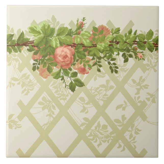 Victorian Era Rosa Pose Trellis Frieze Kakelplatta (Framsidan)