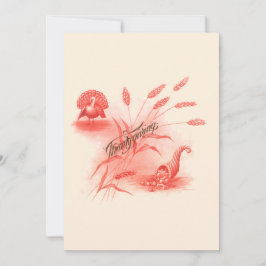 Victorian Era Turkey & Cornucopia Thanksgiving Julkort