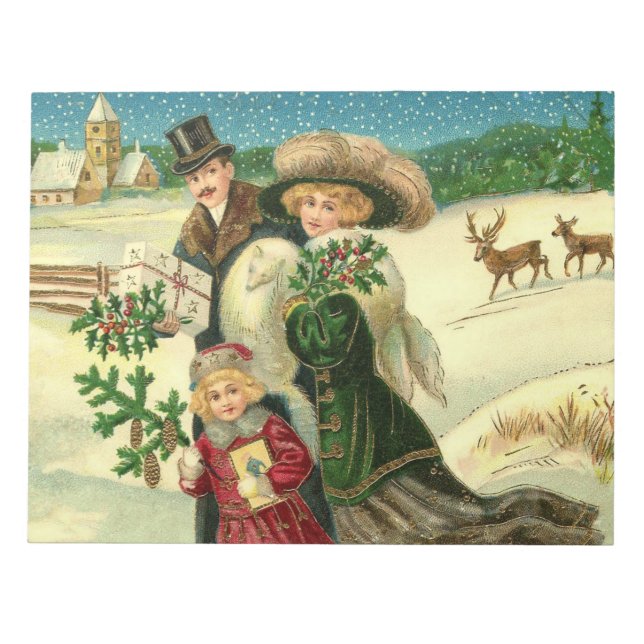 Victorian family in the snow Christmas scene Anteckningsblock (Framsida)