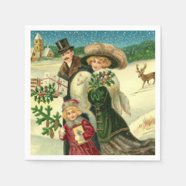 Victorian family in the snow Christmas scene Pappersservett