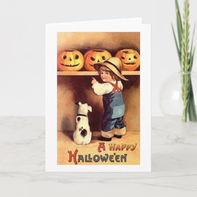 Victorian Farmer Boy och Hund Halloween Card Kort (Framsida)