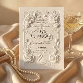 Victorian Faux Embossed Swan & Rose Wedding Inbjudningar