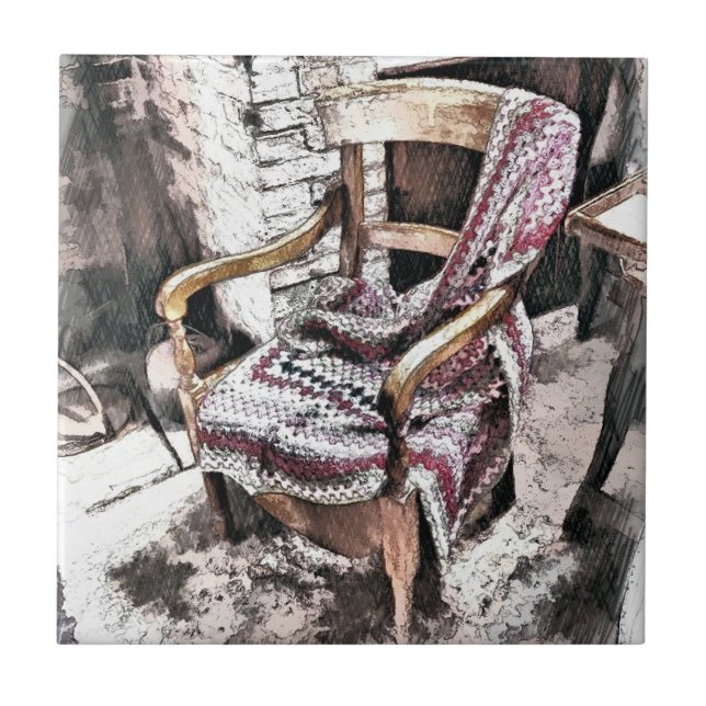 VICTORIAN FIRESIDE CHAIR KAKELPLATTA (Framsidan)