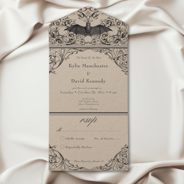 Victorian Fladdermus till döden Black Tan ingen mi (Victorian Bat Until Death Black Tan No Dinner All In One Invitation)
