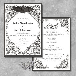 Victorian Fladdermus till Dödsfallet Black & White Inbjudningar