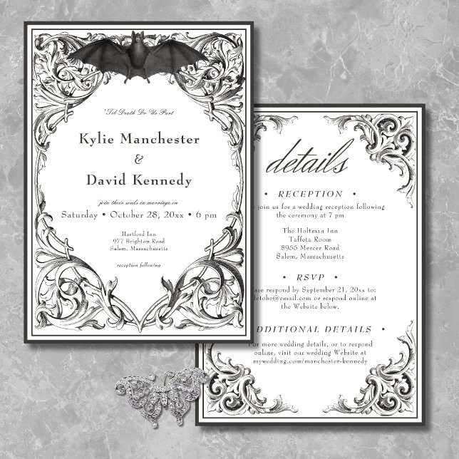 Victorian Fladdermus till Dödsfallet Black & White Inbjudningar (Skapare uppladdad)