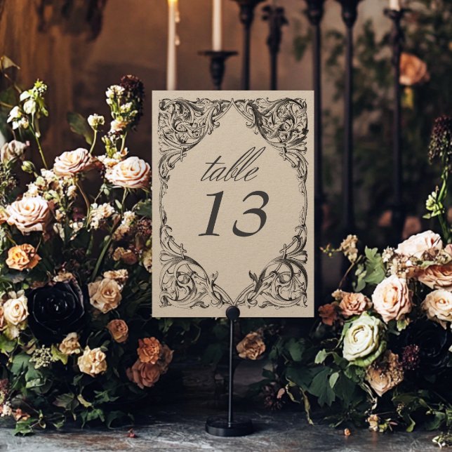 Victorian Fladdermus till Dödsolyckan Black och Br Bordsnummer (Victorian Bat Until Death Black & Brown Wedding Table Number)