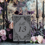 Victorian Fladdermus till Dödsolyckan och Grått Br Bordsnummer<br><div class="desc">Öka ditt gotiska bröllop med ett Victorianinspirerat bröllop-bordsnummer som exuderar tidlös elegans och mysterium. Designat för att likna en antika bok-bindning, är den här fantastiska designen komplicerad av en svart och grått laktafiligree, vilket framkallar en gammal tids charm. Låt din kärlek-historia upplösas med ett bordsnummer som är lika oförglömligt som...</div>
