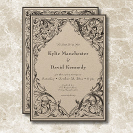 Victorian Fladdermus till Dödssvart och Tan Bröllo Inbjudningar