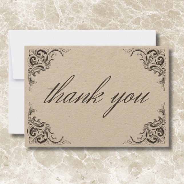 Victorian Fladdermus till Dödssvart och Tan Bröllo Tack Kort (Victorian Bat Until Death Black & Tan Wedding Thank You Card)