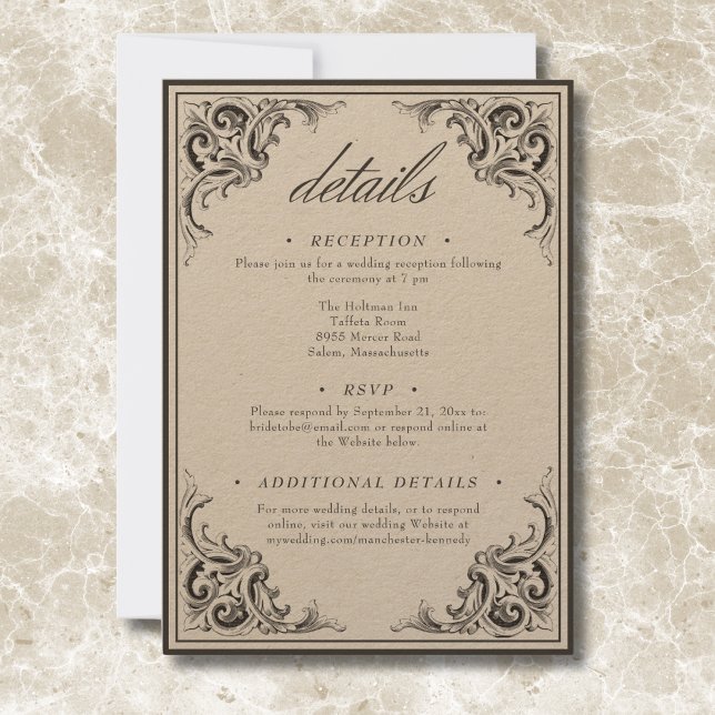 Victorian Fladdermus till Dödssvart och Tan Bröllo Tilläggskort (Victorian Bat Until Death Black & Tan Wedding Enclosure Card)