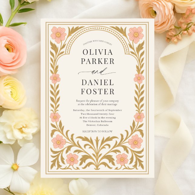 Victorian Floral Art Nouveau Wedding Inbjudningar (Skapare uppladdad)