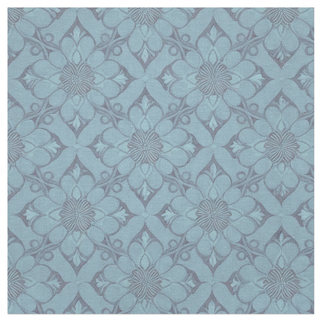 Victorian Flower Lattice Blue Fabric Tyg (Närbild)