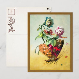 Victorian Flowers Riding a Butterfly Postcard Vykort