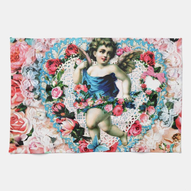 Victorian för ängelrosa rosvintage kökshandduk (Horisontell)