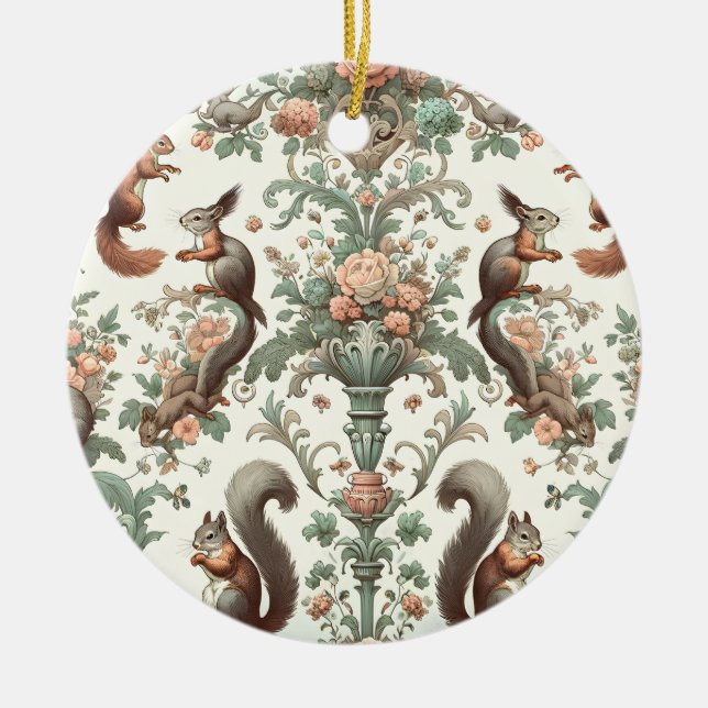 Victorian Forest Squirrel Tapestry Julgransprydnad Keramik (Framsidan)