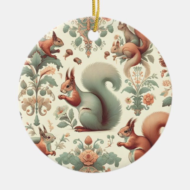 Victorian Forest Squirrel Tapestry Julgransprydnad Keramik (Framsidan)