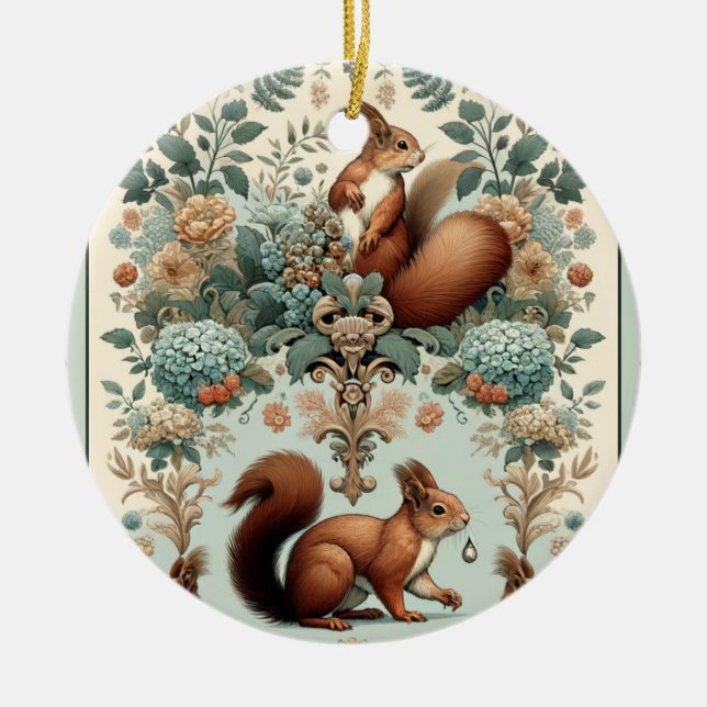 Victorian Forest Squirrel Tapestry Julgransprydnad Keramik (Framsidan)