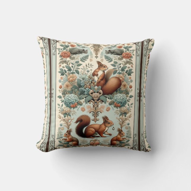 Victorian Forest Squirrel Tapestry Kudde (Framsida)