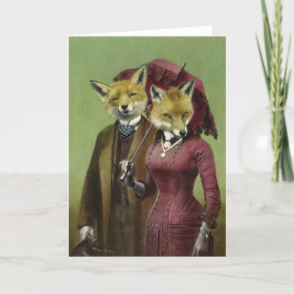 Victorian Fox Couple Hälsning Card Tack Kort