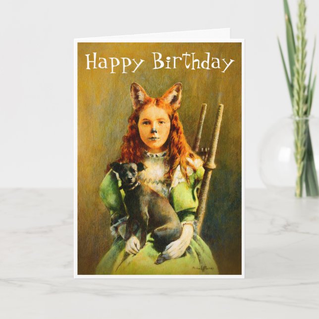 Victorian Fox Girl Birthday Card Kort (Framsida)