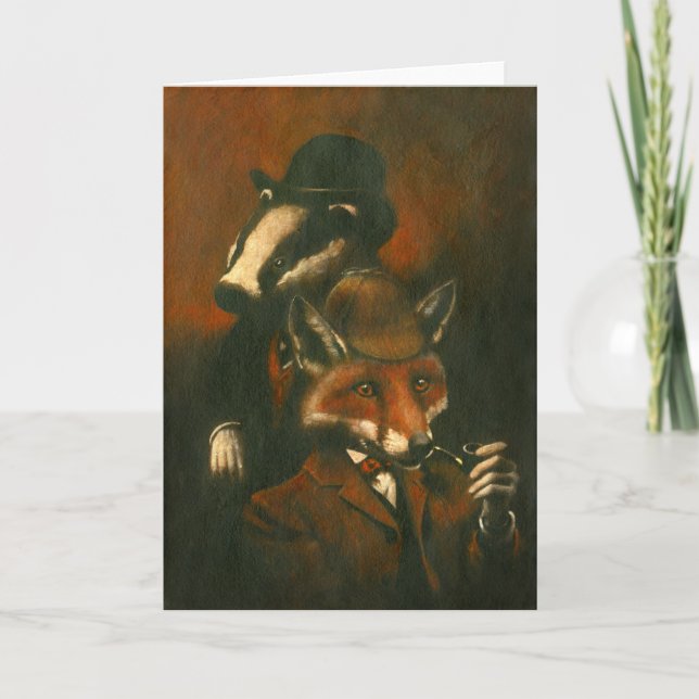 Victorian Fox och Badger Hälsning Card Kort (Framsida)