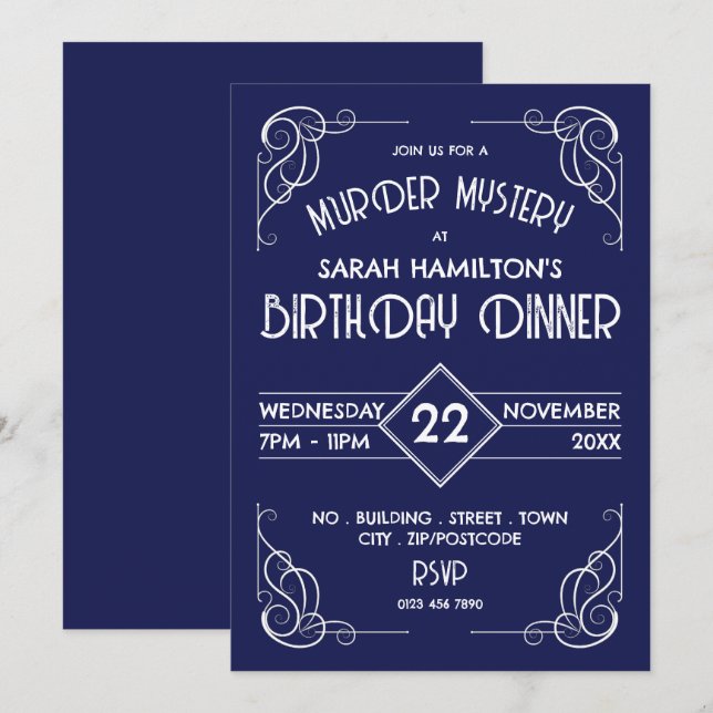 Victorian Framed Era, Murder Myasty Birthday Inbjudningar (Fram/baksida)