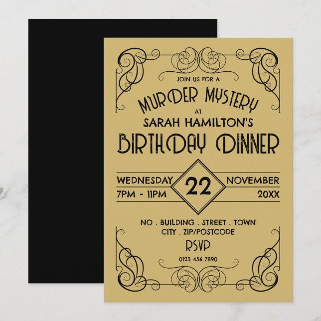 Victorian Framed Era, Murder Myasty Birthday Inbjudningar (Fram/baksida)