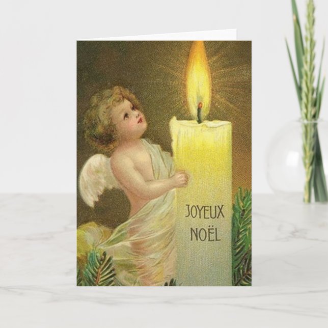 Victorian Fransk Angel Joyeux Noel-julkort Helgkort (Framsida)
