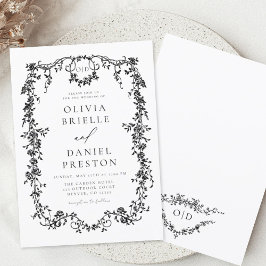 Victorian Fransk Black White Bröllop Monogram Inbjudningar