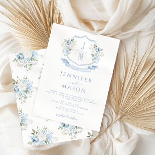 Victorian Fransk Blue Blommigt Botanical Bröllop Inbjudningar