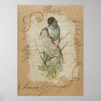 Victorian Fransk Love birds Kärlek Sång Poster