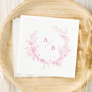 Victorian Fransk Toile Rosa Bröllop Monogram Pappersservett