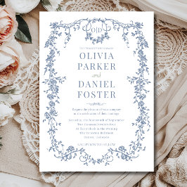 Victorian French Dusty Blue Wedding Monogram Inbjudningar