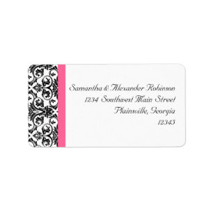 Victorian Fuchsia Rosa and White Damask Adressetikett