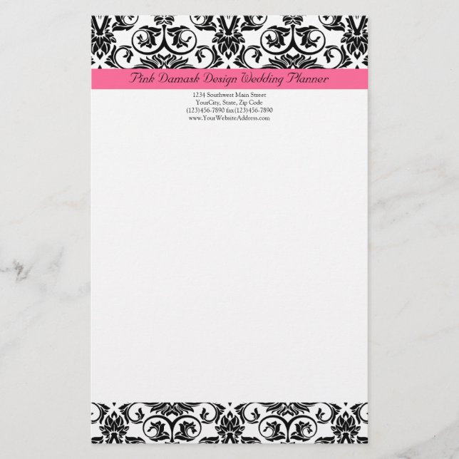 Victorian Fuchsia Rosa and White Damask Brevpapper (Framsida)