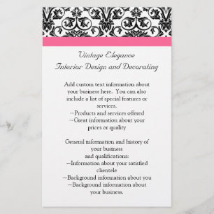 Victorian Fuchsia Rosa and White Damask Flygblad