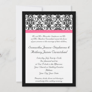 Victorian Fuchsia Rosa and White Damask Inbjudningar
