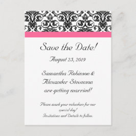 Victorian Fuchsia Rosa White Damask Spara datum Meddelande Vykort