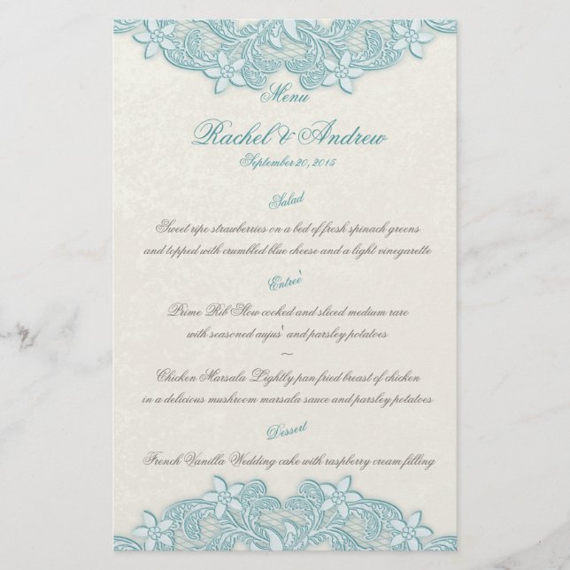 Victorian Garden Aqua Ivory Menu (Framsida)