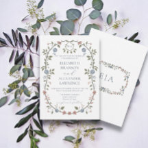 Victorian Garden Dusty Blue Monogram-inbjudan