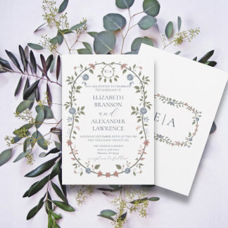 Victorian Garden Dusty Blue Monogram-inbjudan Julkort