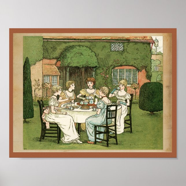 Victorian Garden Party Fem Guests Wall Art Poster (Framsidan)