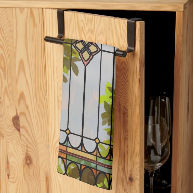 Victorian Garden Stained glass Window Curtain Kökshandduk (Thirds Fold)