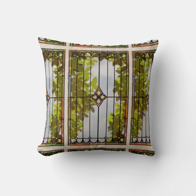 Victorian Garden Stained glass Window Curtain Kudde (Framsida)