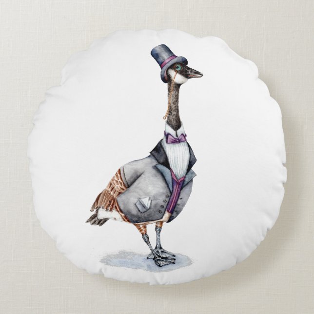 Victorian gentleman Goose i Top hat Rund Kudde (Framsidan)