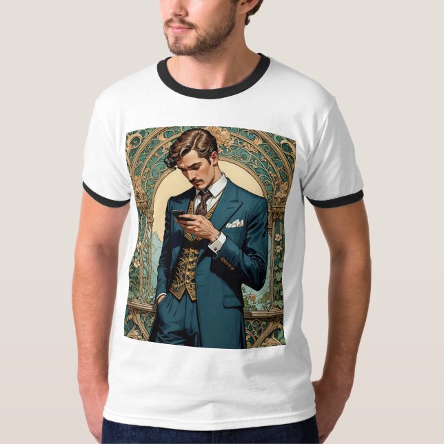 Victorian gentleman Texting Modern Irony Shirt T Shirt (Framsida)