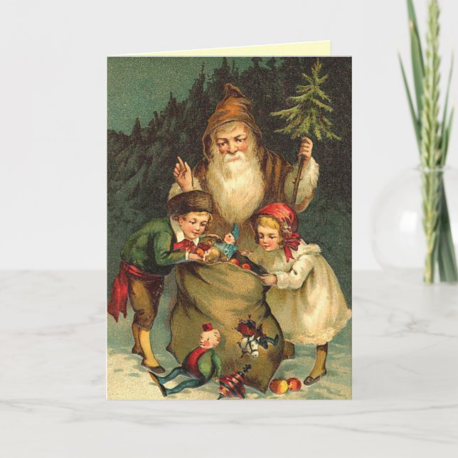 Victorian German Santa Card Helgkort (Framsida)